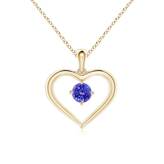 2026 New Arrival Romantic Lover's Gift Fine Jewelry Gold Pendant 14K Gold Natural Round Tanzanite Solitaire Open Heart Pendant