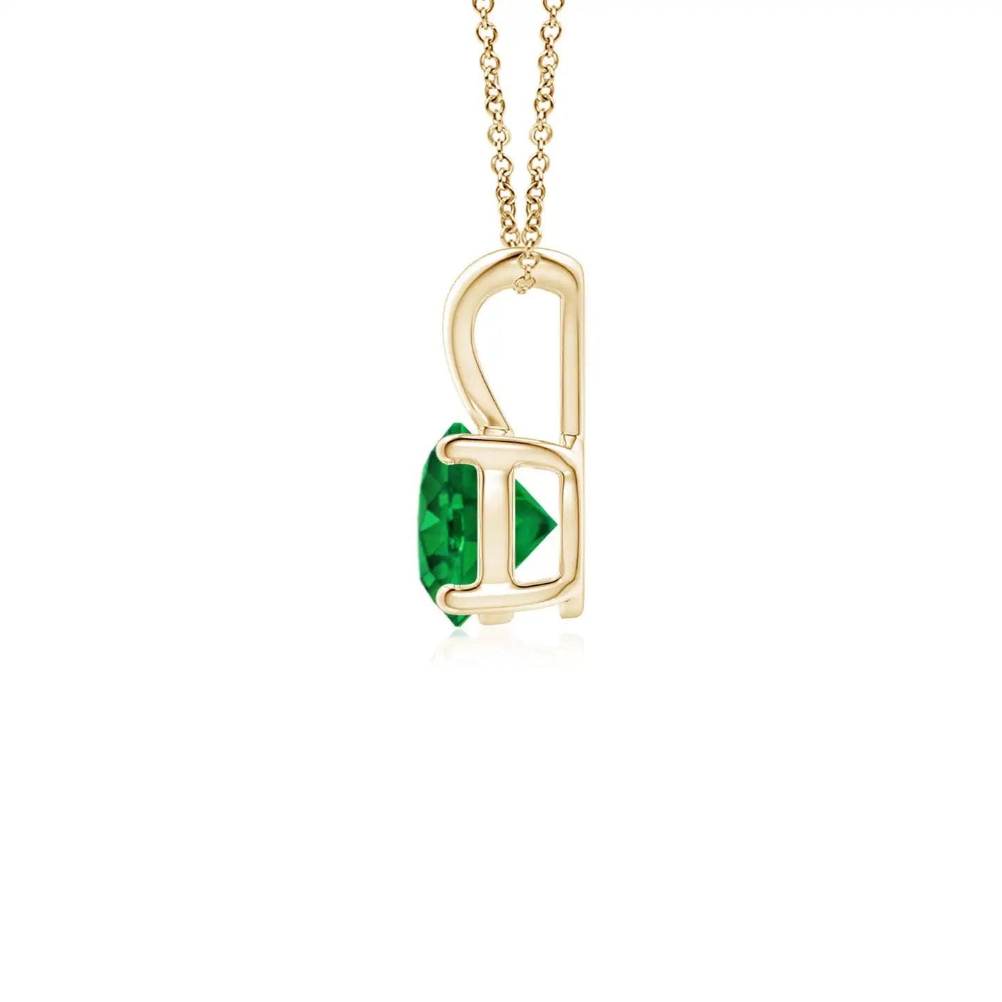 14K Solid Gold Natural Round Emerald V-Bale Solitaire 4 Claw Set Pendant Fine Jewellery Classic Anniversary Wedding Gift