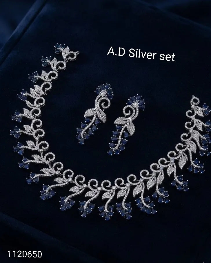 Elegant Sapphire Vine Necklace Set Luxury Blue Stone Bridal Wedding Party Jewelry Rhodium Plated Designer Set Women For Women