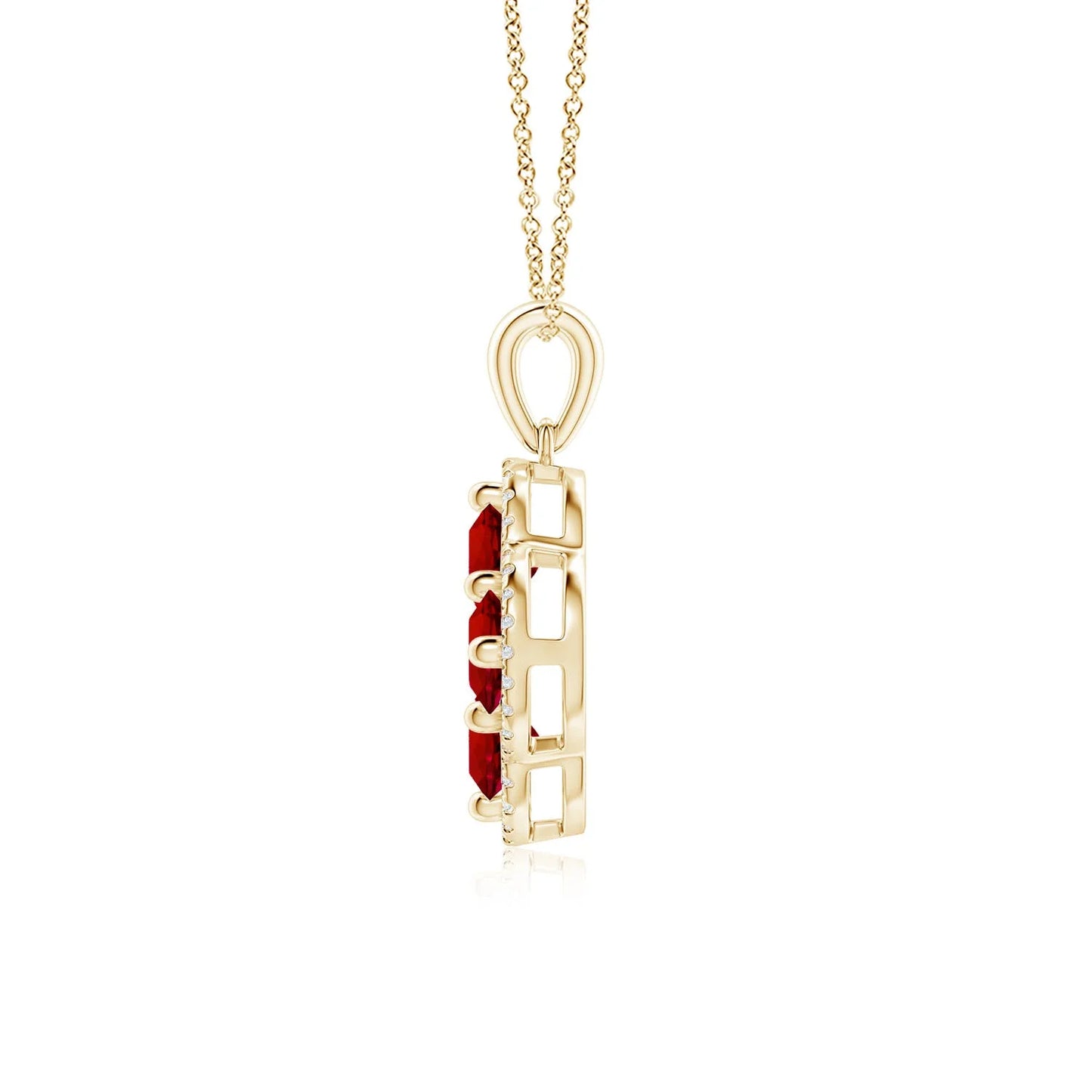 14K Gold Natural Diamond Framed Ruby Gemstone Clover Design Pendant Nature Inspired Fine Jewelry Pendant Link Chain Necklace