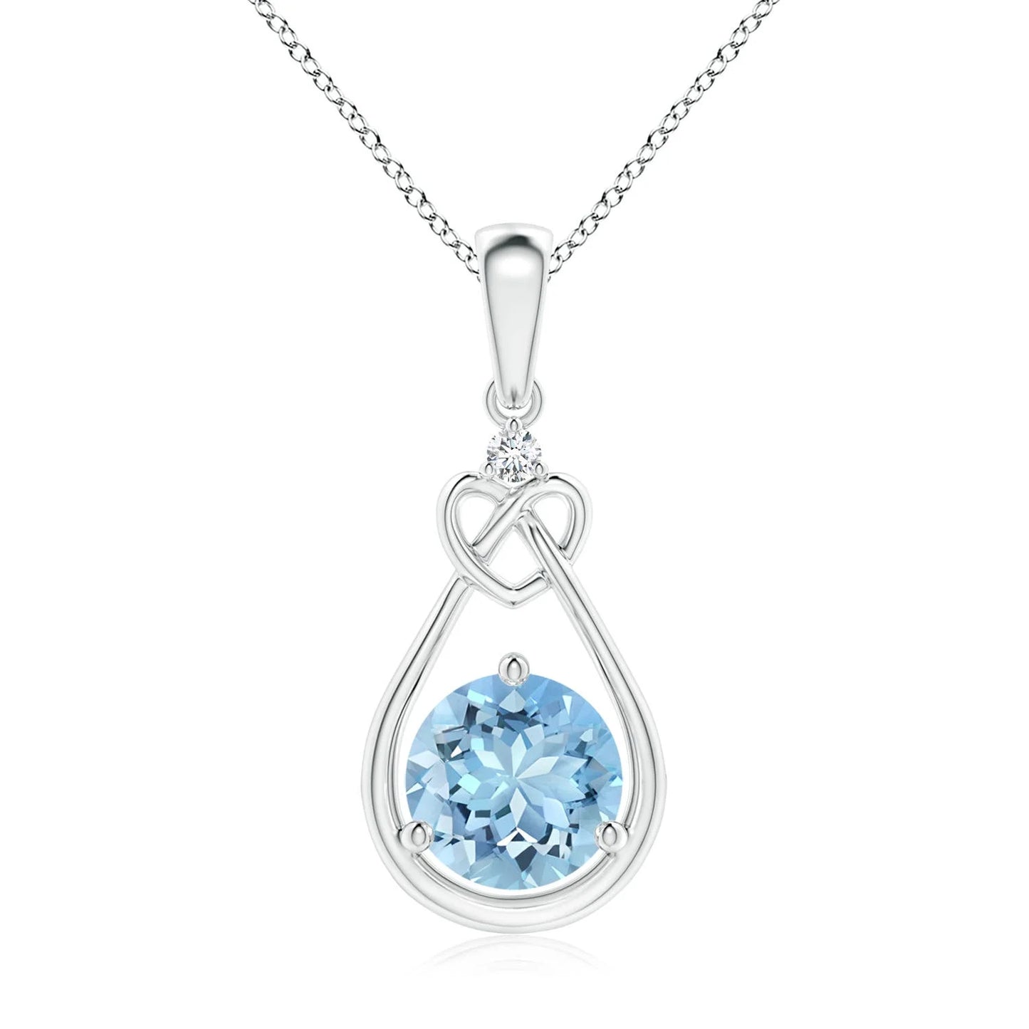 Heirloom Quality Handmade 14K Solid Gold Natural Aquamarine Knotted Heart Pendant With Diamond Fine Jewelry Wedding Gift For Her