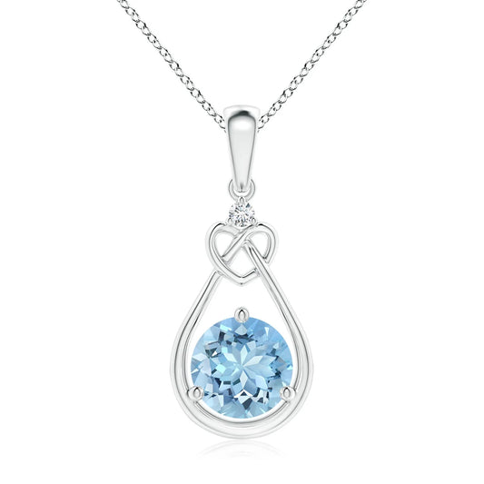 Heirloom Quality Handmade 14K Solid Gold Natural Aquamarine Knotted Heart Pendant With Diamond Fine Jewelry Wedding Gift For Her