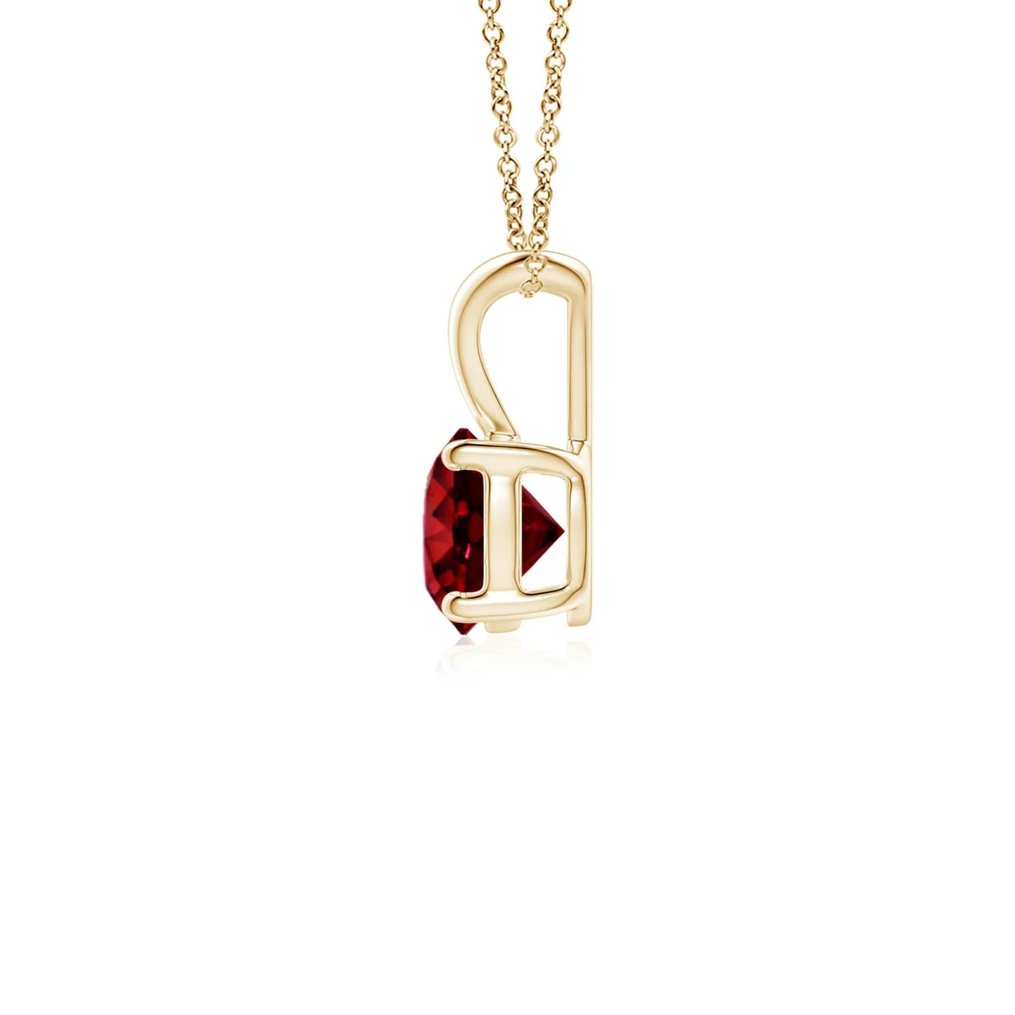 14K 18K Solid Gold Natural Round Cut Ruby V-Bale Solitaire 4 Claw Set Pendant Everyday Wear Casual Unisex Fine Jewellery Pendant