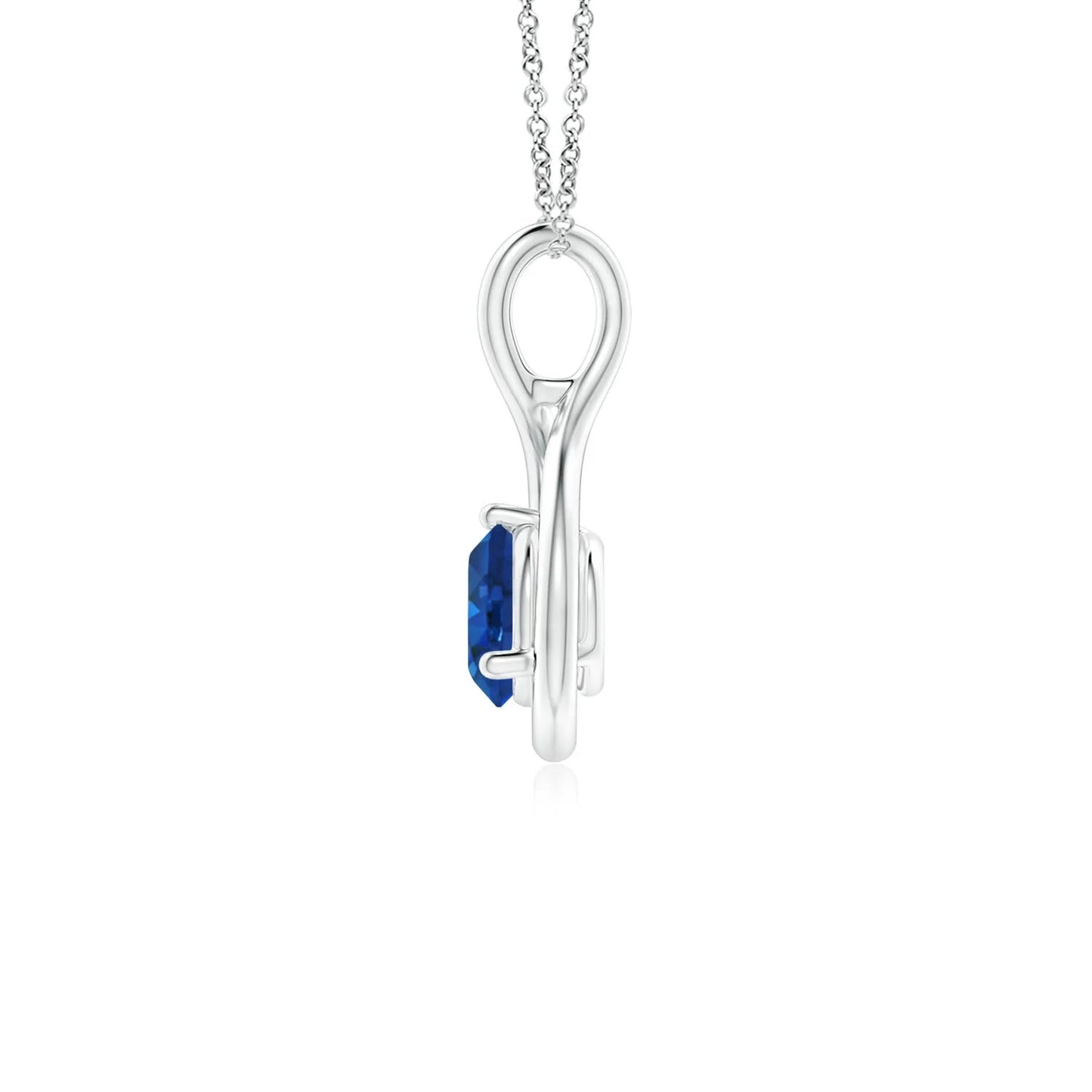 14k SOLID Gold Infinity Twisted Shape Minimalist Pendant Natural Round Cut Blue Sapphire Solitaire Pendant Link Chain Necklace