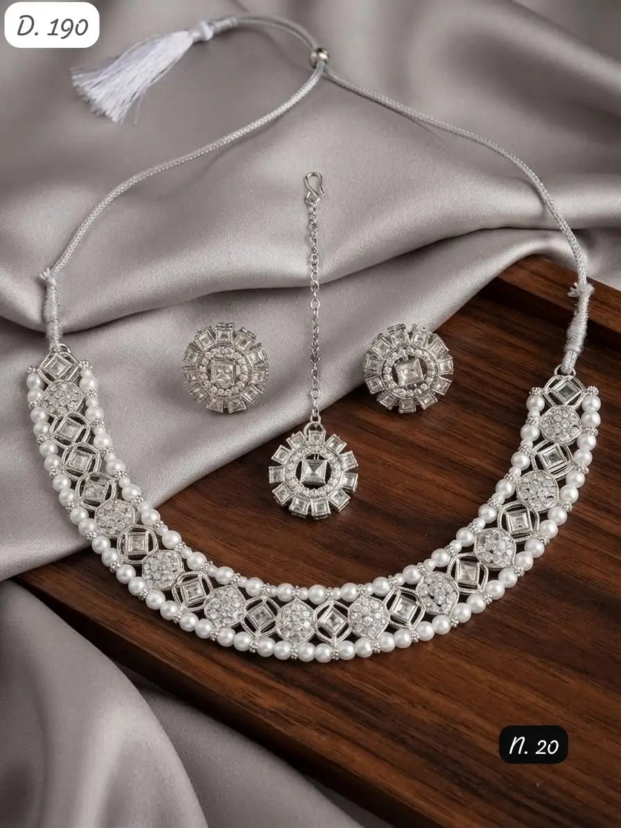 Premium White Pearl Bridal Choker Necklace Set with Earrings and Maang Tikka Elegant Wedding Party Wear Jewelry Gift Set