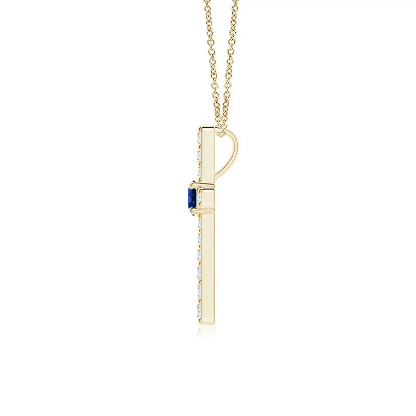 4.6 Gram 14k Gold Natural 6mm 0.75 Ctw Blue Sapphire Center Stone And 1.37 Ctw Diamond Cross Pendant New Arrival Christmas Gift