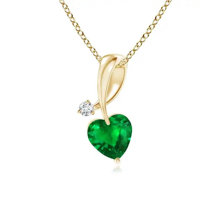 14K Solid Gold Natural Emerald Heart-Shaped Ribbon Pendant With Diamond Classic Fine Jewellery Anniversary Gift For Her 2026