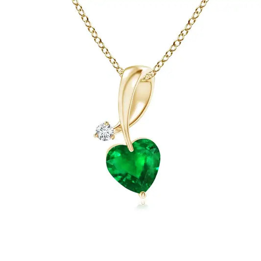14K Solid Gold Natural Emerald Heart-Shaped Ribbon Pendant With Diamond Classic Fine Jewellery Anniversary Gift For Her 2026