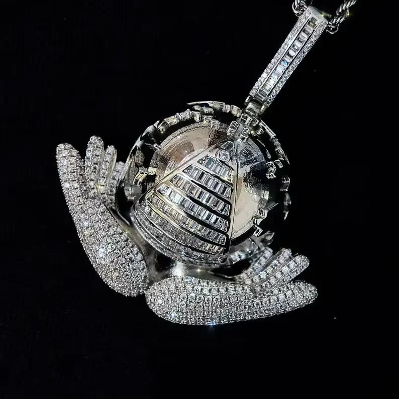 BiG-BOSS Iced Out Pyramid Wing Pendant Silver Tone Hip Hop Style Jewellery for Men and Women