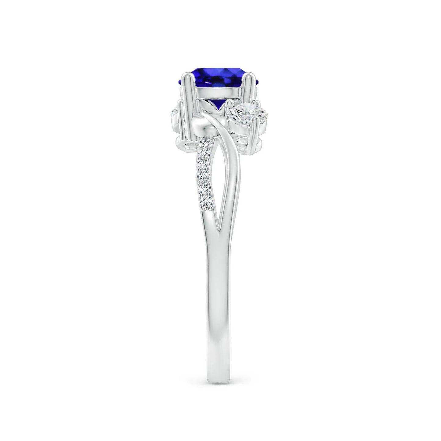 14k Solid Gold Natural Round Cut Tanzanite Gemstone & Diamond Twisted Band Engagement Ring For Women Trending Fine Jewelry Ring
