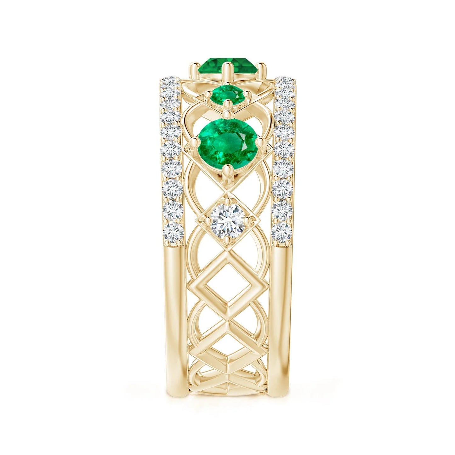 Antique Style Art Deco 14k Solid Gold Engagement Ring Certified Natural 0.88ct Emerald & Diamond Cluster Design Ring Wholesaler