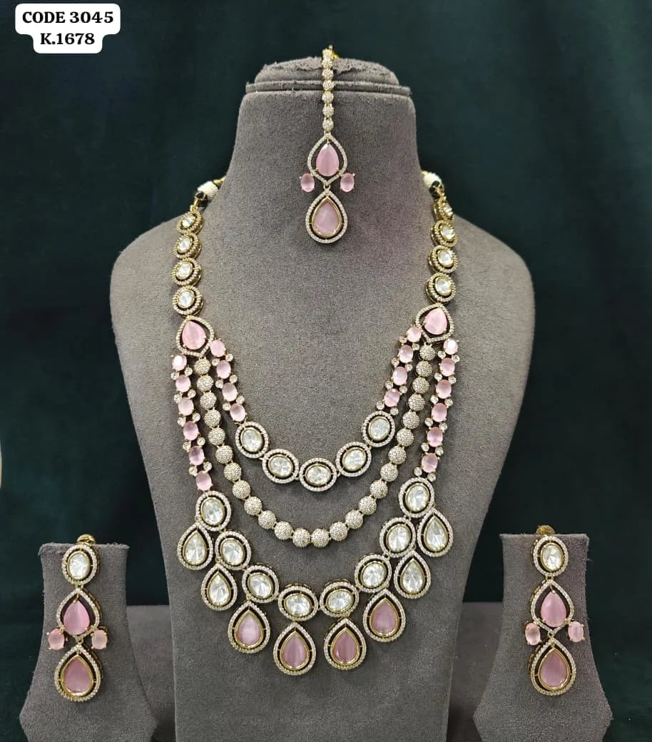 Luxury Kundan Necklace Set for Women Gold Plated CZ Bridal Wedding Party Traditional Ruby Pearl Jewelry with Earrings