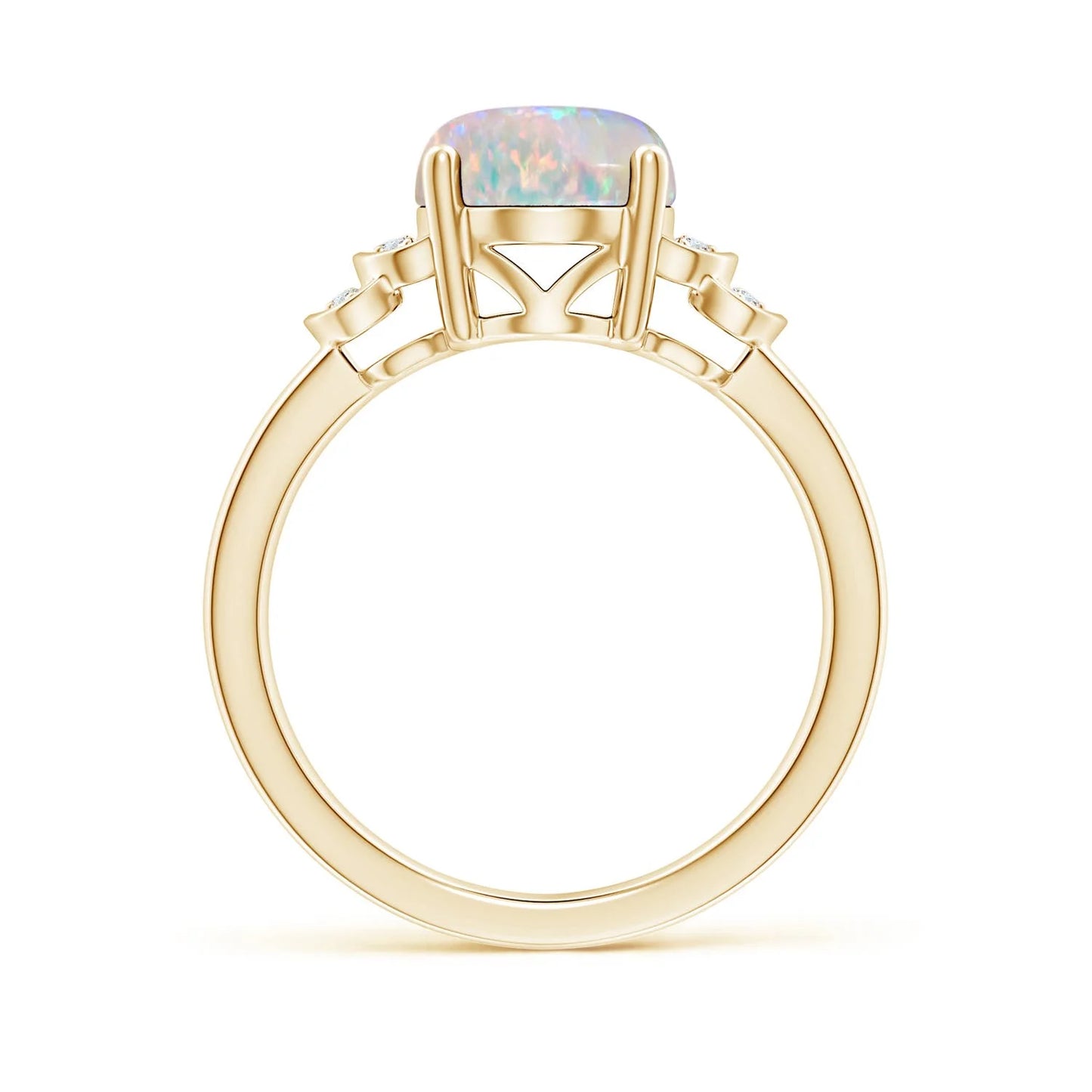 14K Pure Gold Natural Solitaire Oval Cut Ethiopian Opal and Round Diamond Collar Ring Wholesale High Quality Engagement Ring OEM