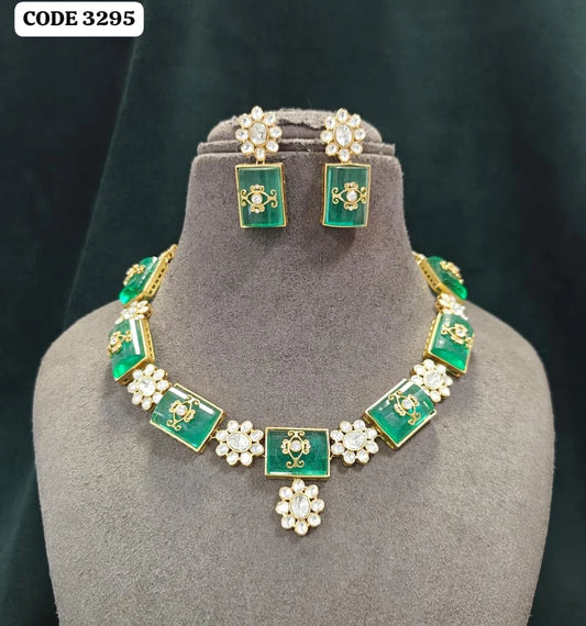 ELEGANZA Elegant Designer Ruby Stone Polki Necklace Set Gold Plated Bridal Wedding Party Wear Ethnic Jewelry Set for Women IND