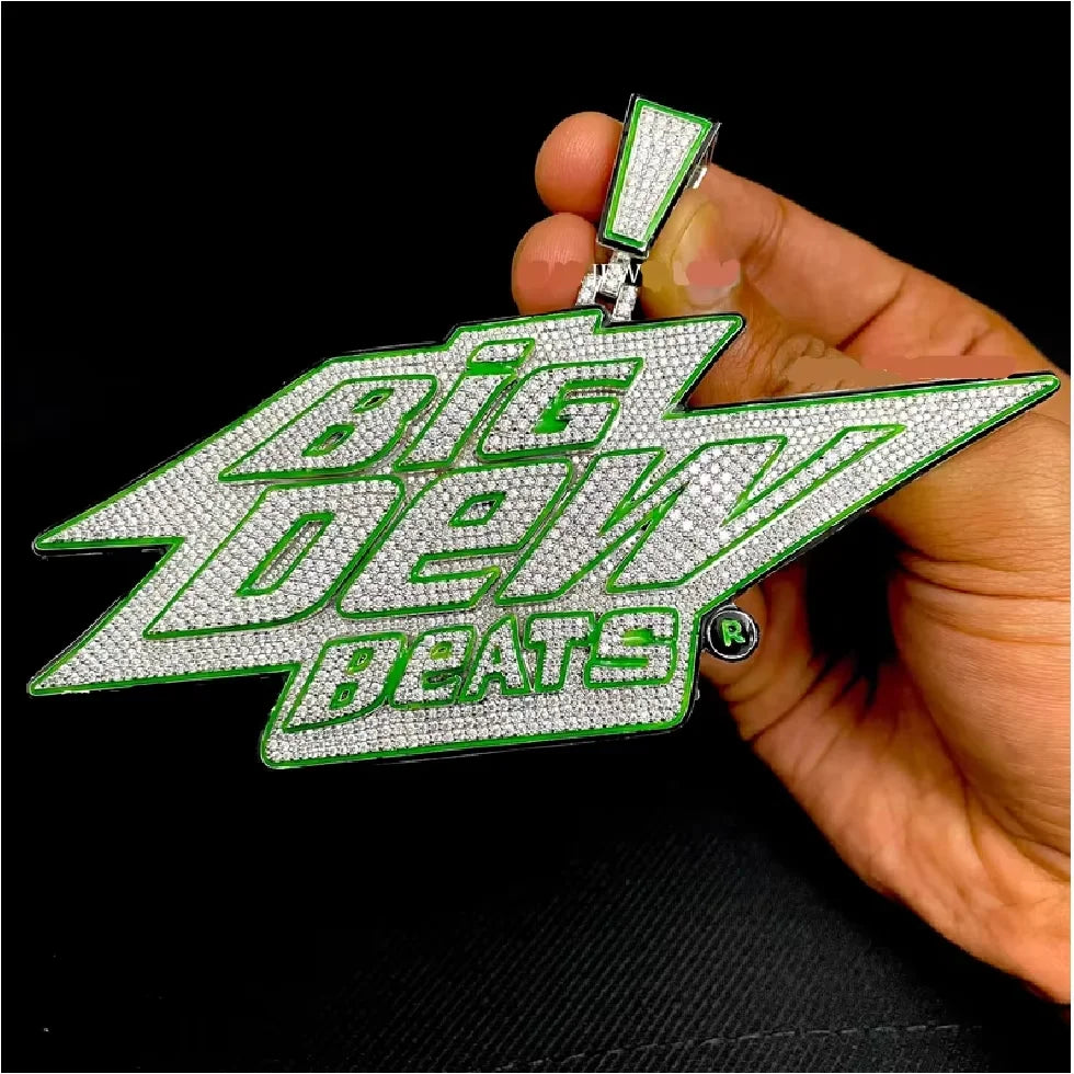BiG-BOSS Iced out custom green logo pendant necklace with moissanite stones for men hip hop luxury fashion jewellery
