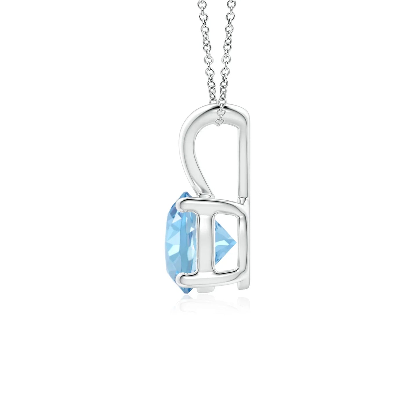 Top Quality Customized Handmade Birthstone Pendant 14K Pure Gold Natural Round Aquamarine V-Bale Solitaire 4 Claw Set Pendant