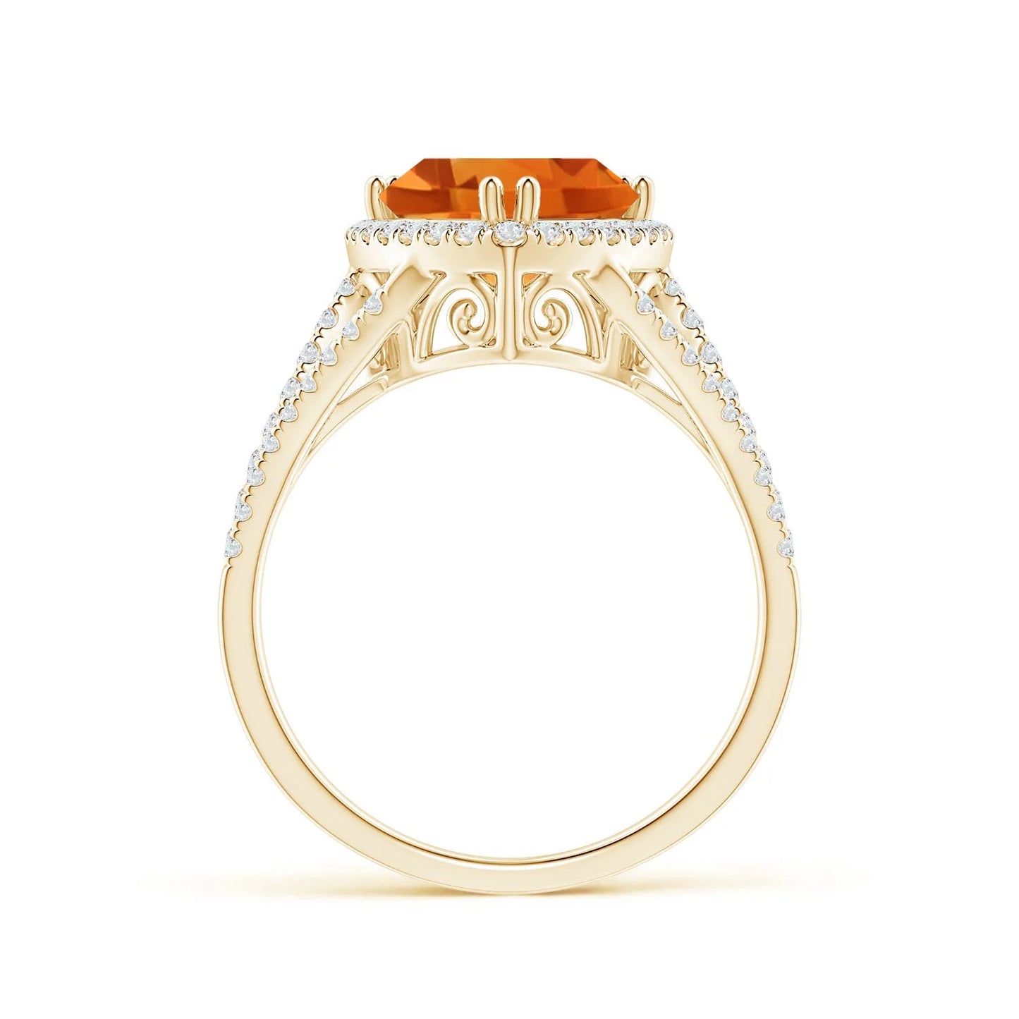 14K Solid Gold Trillion Cut Natural Citrine Cocktail Ring with Diamond Accents Unique Design Pave Sett Diamond Split Shank Ring