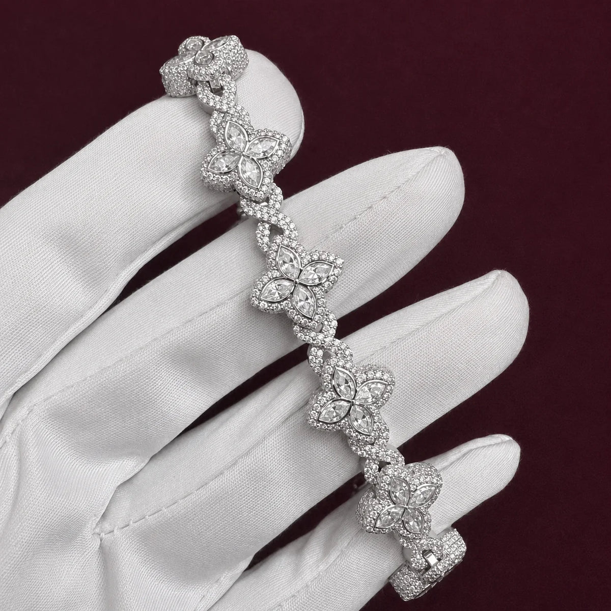BiG-BOSS Elegant VVS1 Lab Grown Cushion Cut Diamond 14K White Gold Bracelet Womens Luxury Fine Jewelry Bridal Gift Tennis Chain Wedding