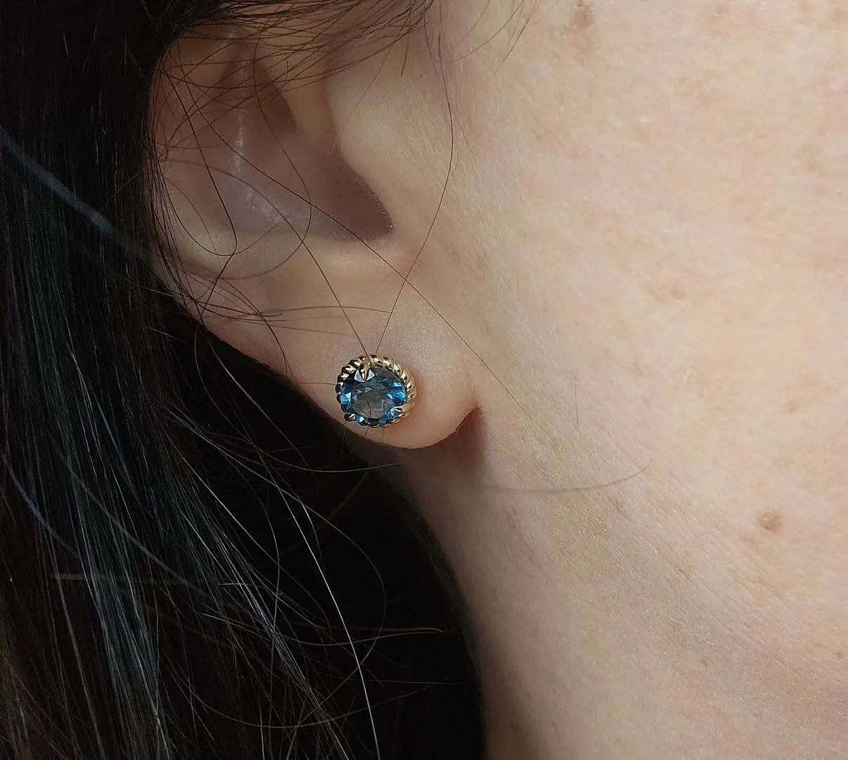 14Kt White Gold Round Cut Aquamarine Stud Earrings Vintage Milgrain Halo Basket Setting Fine Jewelry for Women Gift for Her