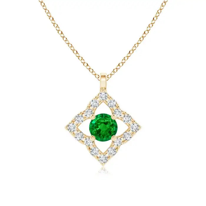 14K Solid Gold Natural Emerald Vintage Inspired Clover Pendant Fine Jewellery May Birthstone Anniversary Gift For Her 2026