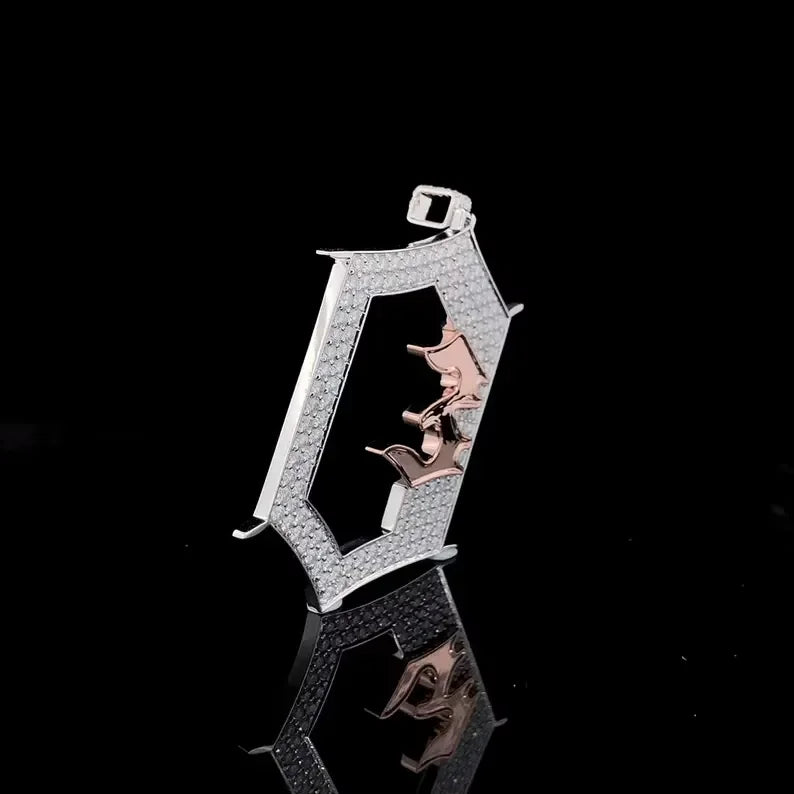 BiG-BOSS Iced Out Frame Pendant Silver and Rose Gold Tone Abstract Design Hip Hop Jewellery for Men and Women