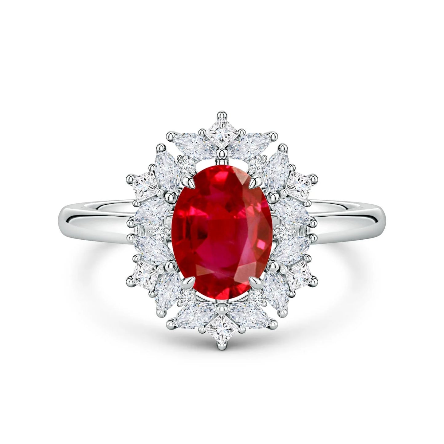 14K 18k Solid Gold 8x6MM Oval Cut Natural Ruby & Diamond Ring Wedding Anniversary Engagement Multi Shape SI/H Halo Diamond Ring