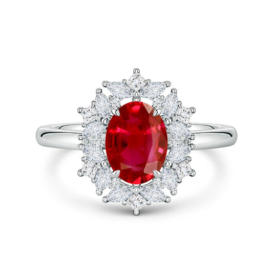 14K 18k Solid Gold 8x6MM Oval Cut Natural Ruby & Diamond Ring Wedding Anniversary Engagement Multi Shape SI/H Halo Diamond Ring