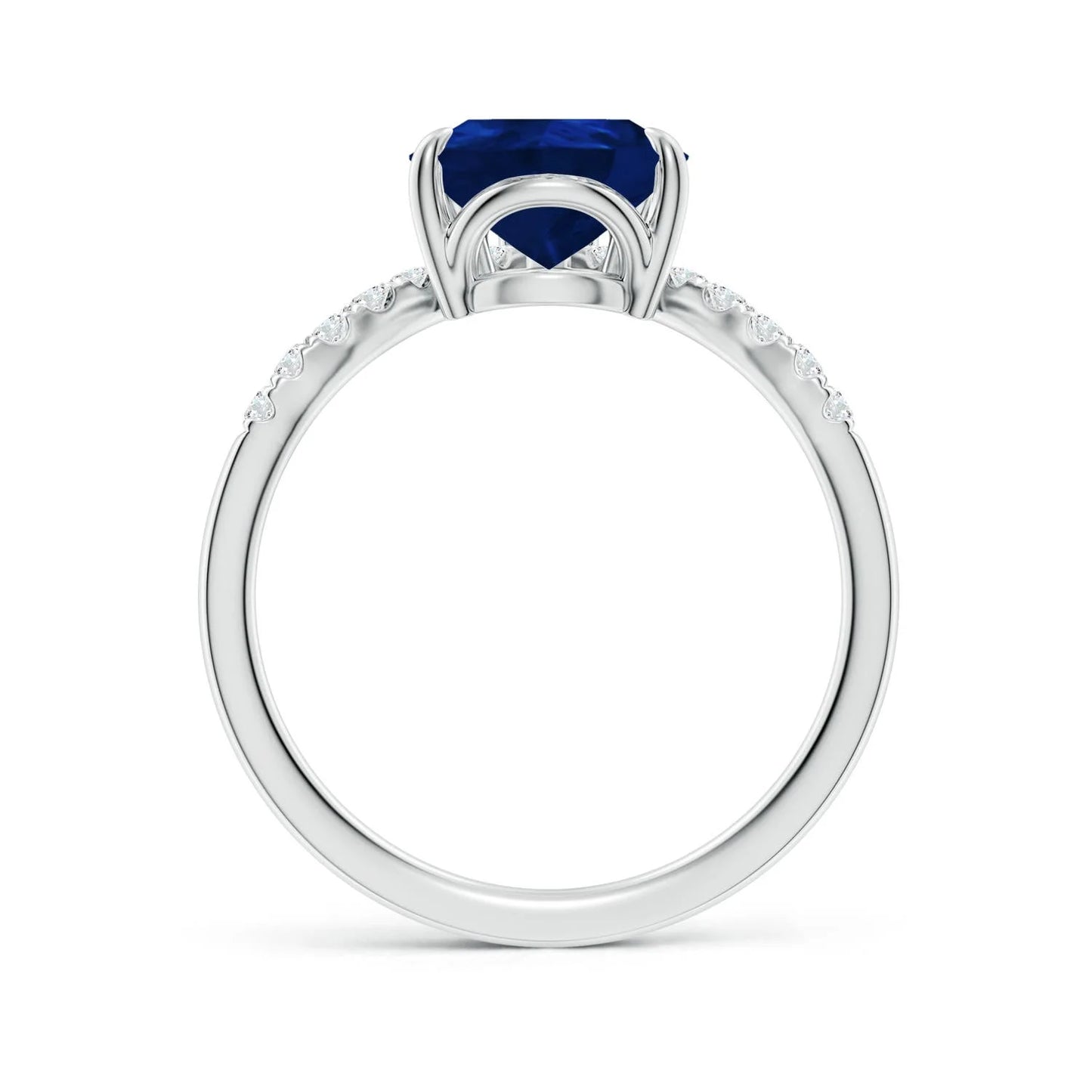 14K Pure Gold Prong Set 8x6MM 1.40Ctw Natural Blue Sapphire Gemstone Chevron Ring With 0.19Ct Pave Diamond Handmade Wedding Ring