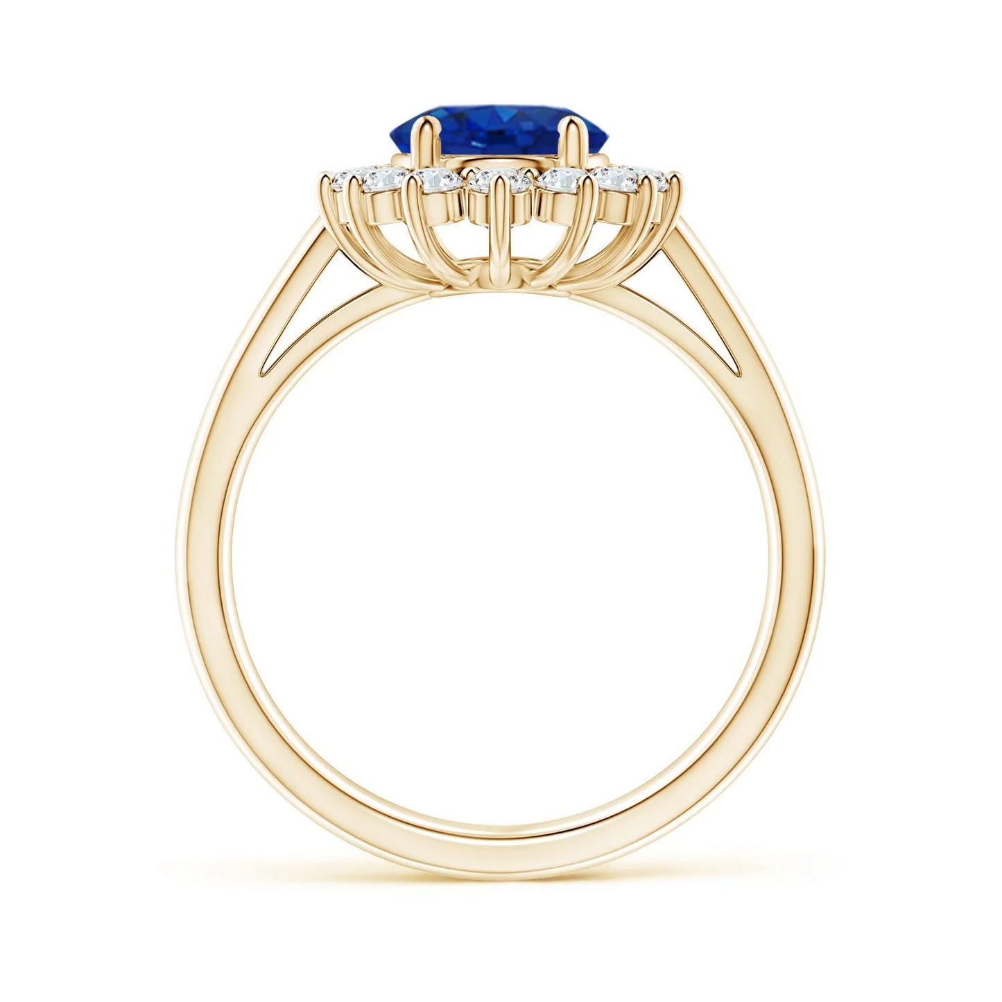 14K 18K Pure Gold Princess Diana Inspired Oval Cut Natural Blue Sapphire Engagement Ring with Diamond Hidden Halo Solitaire Ring