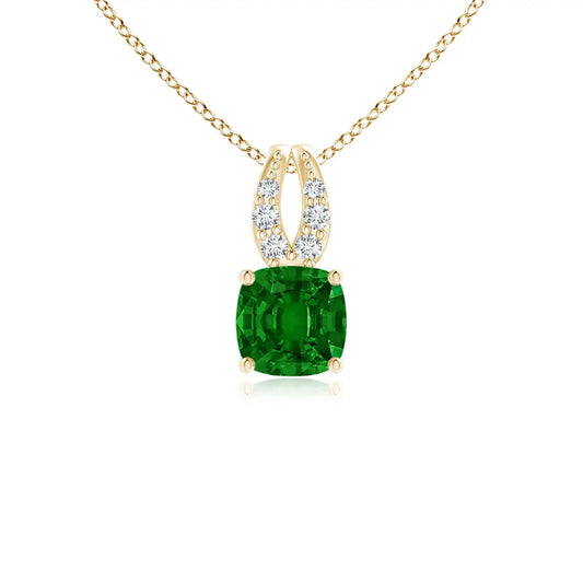 14K Solid Gold Natural Emerald Cushion Emerald Pendant With Diamonds Classic Fine Jewellery Anniversary Gift For Her 2026