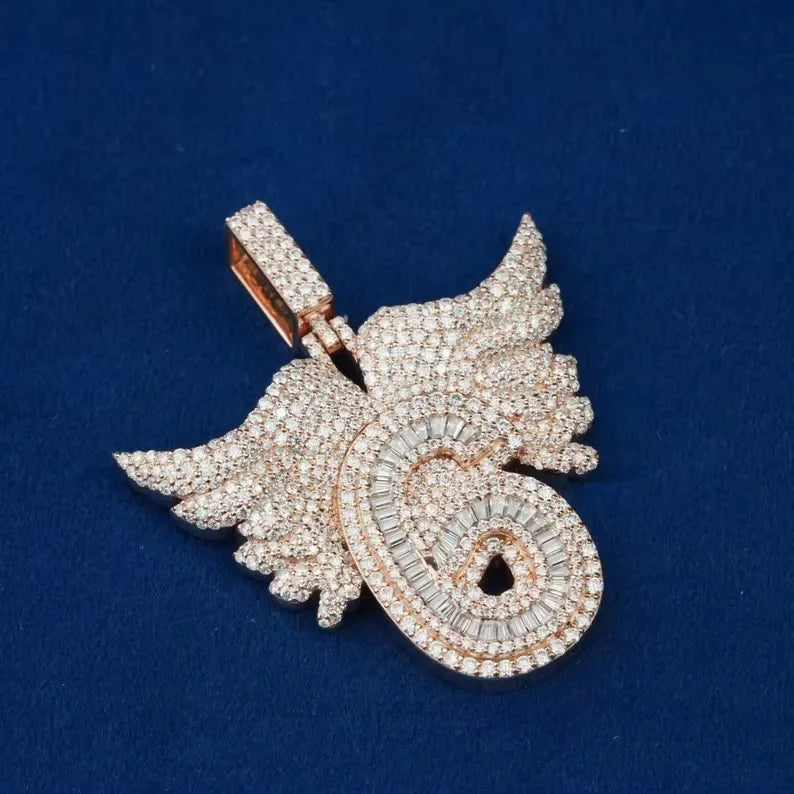 BiG-BOSS Iced Out Number 6 Angel Wings Pendant Moissanite Custom Hip Hop Statement Jewellery for Men