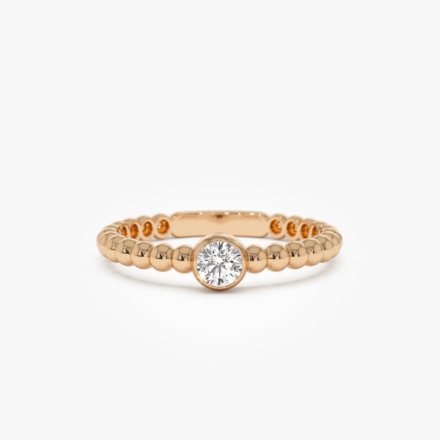 14k Solid Gold Beaded Design Solitaire Bezel Sett Diamond Ring Fine Jewelry Certified Natural Diamond Wedding Engagement Rings