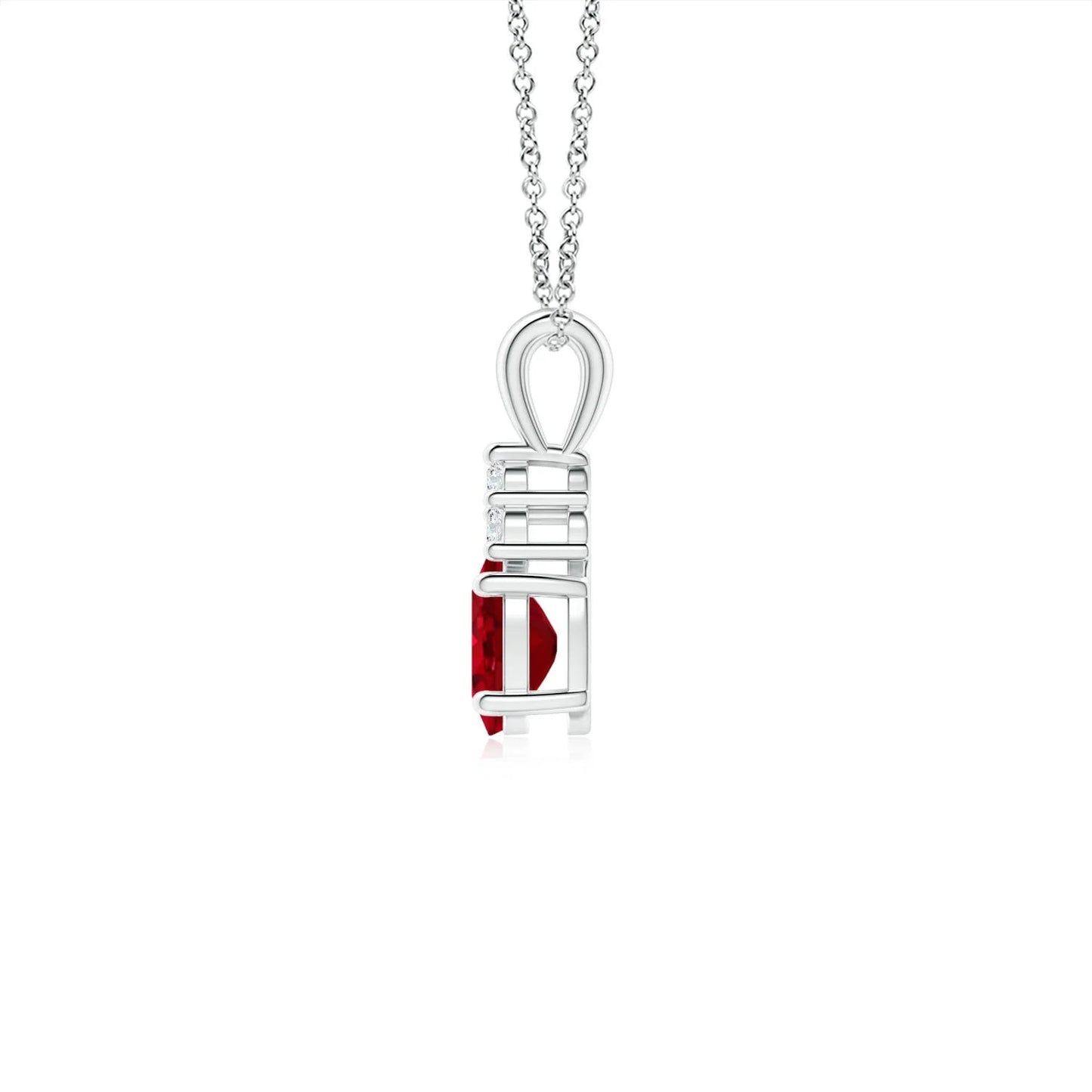 14K Pure Gold Oval Cut 0.3Ct Red Ruby Solitaire Pendant with Trio Diamond IGI Certified Fine Jewelry Pendant Link Chain Necklace