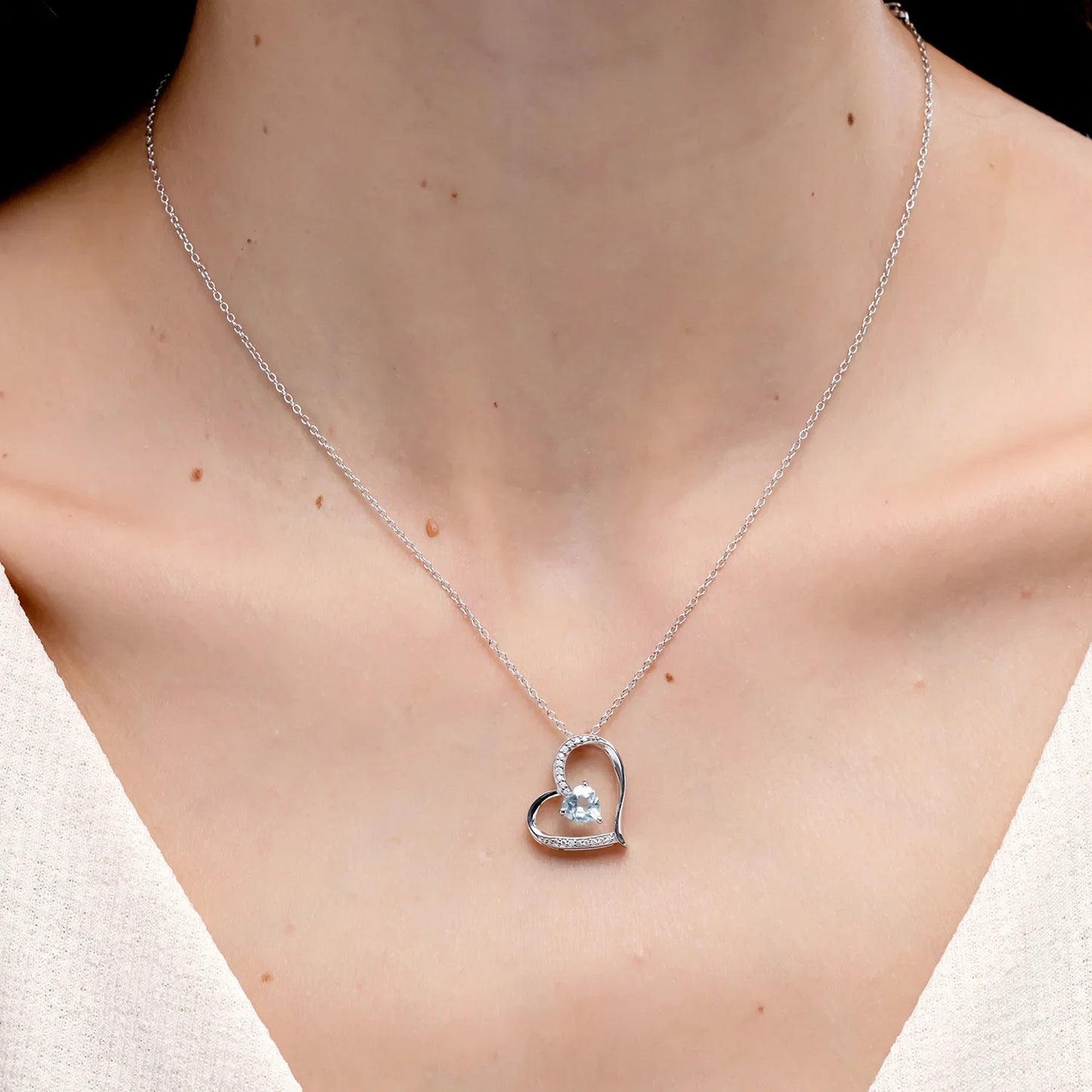 Beautiful Tilted Heart Shape Aquamarine With Diamond Pendant With 14k Gold Valentine Gift Heart Pendant Fine Jewelry For Women