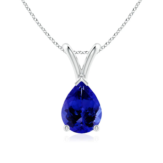 2026 New Arrival Top Selling 14K 18K Gold V-Bale Pear-Shaped Tanzanite Gemstone Solitaire Pendant Fine Chain Necklace For Woman
