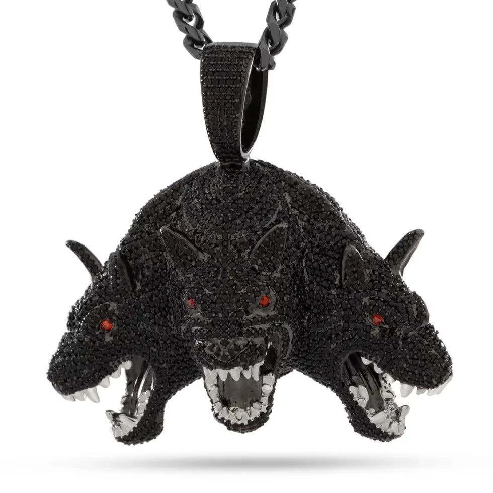 BiG-BOSS Black Sterling Silver Three Headed Dog Pendant Freshwater Pearl Red Eye Detail Cushion Cut Moissanite Men Luxury Hip Hop Party