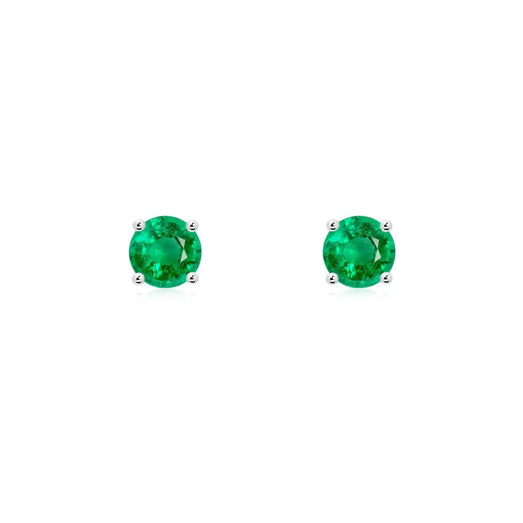 Round Cut Emerald Stud Earrings, 14kt Solid Gold Prong Set Engagement Women Fine Studs Luxury Earrings May Birthstone Jewelry