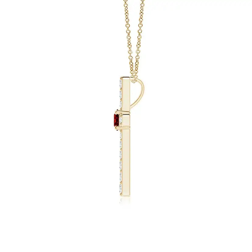 14K Gold Gold IGI Certified Red Ruby Center Stone and Diamond Studded Cross Pendant Christian Catholic Religious Cross Pendant