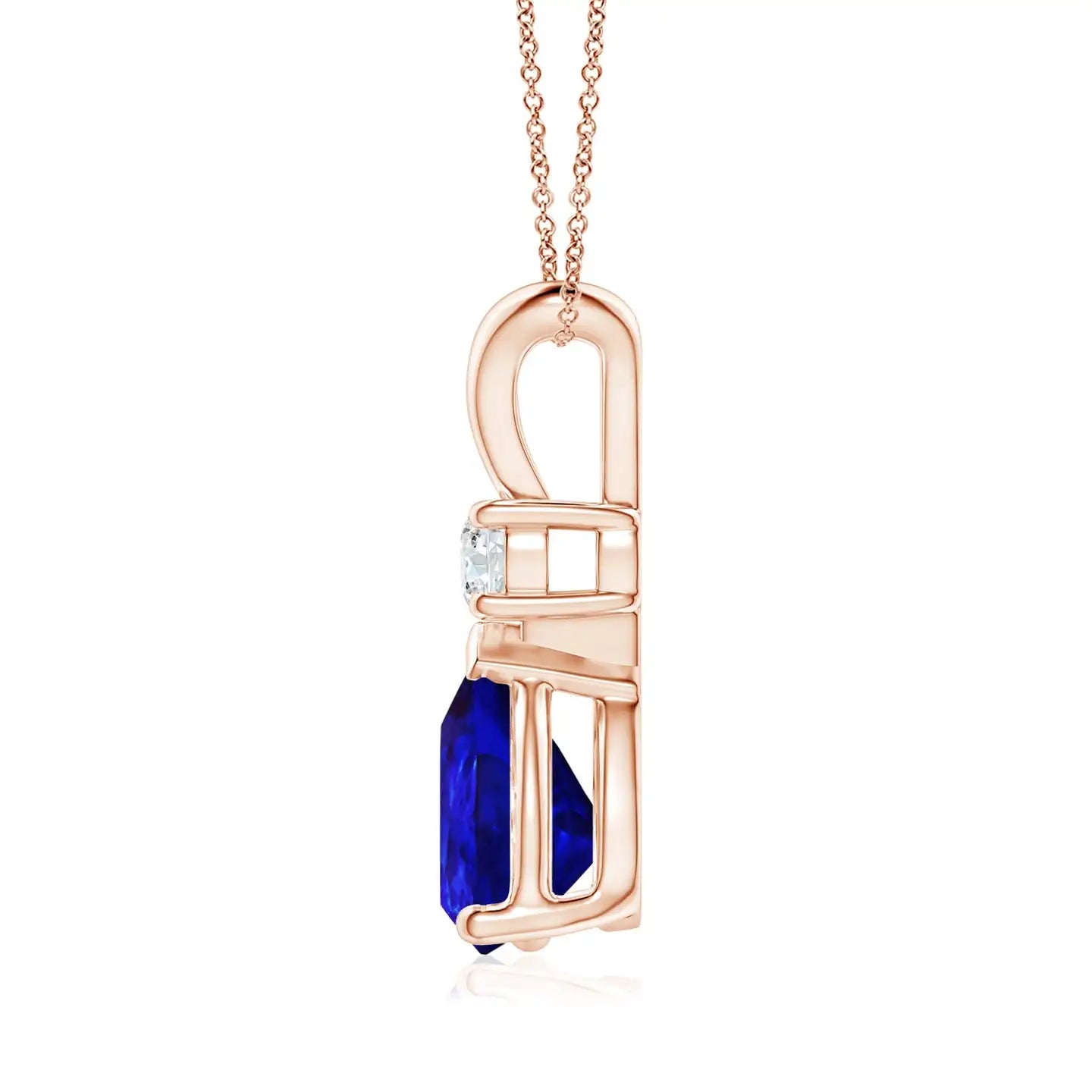 IGI Certified Precious Gemstone V Bale Pendant Link Chain Necklace 14K 18K Gold Pear-Shaped Tanzanite V-Bale Diamond Pendant OEM