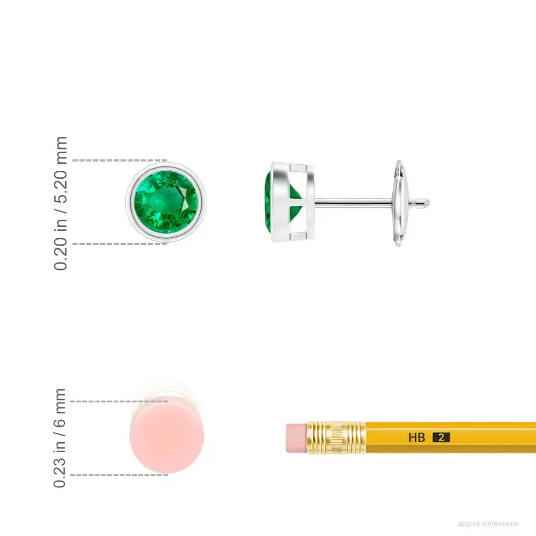 Natural Emerald Bezel Stud Earrings May Birthstone 14kt Solid Gold Minimalist Everyday Round Cut Green Emerald Earrings