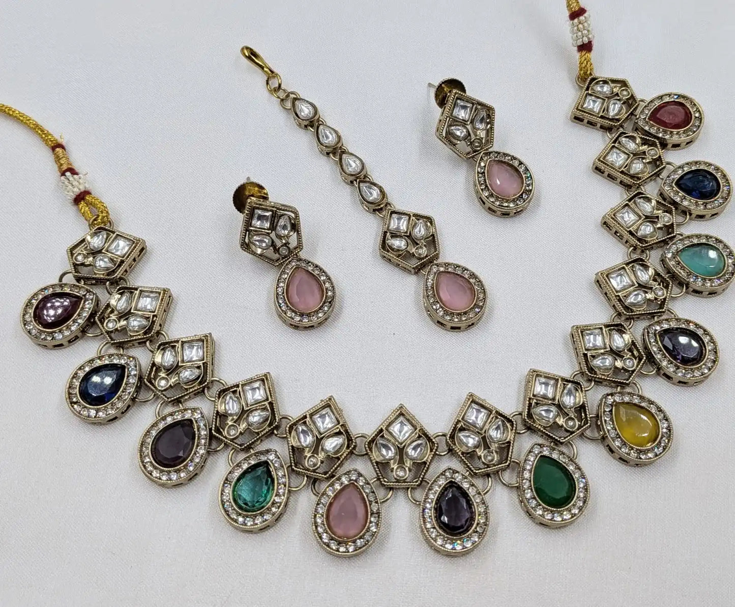 Luxury Green Kundan Necklace Set with Earrings Gold Plated Designer Bridal Wedding Party Jewelry for Women OEM Export for Women