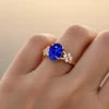 18K Gold Oval Blue Sapphire Gemstone Natural Diamond Halo Solitaire Wedding Ring IGI Certified 0.12Ct 8 Diamonds Rhodium Plated