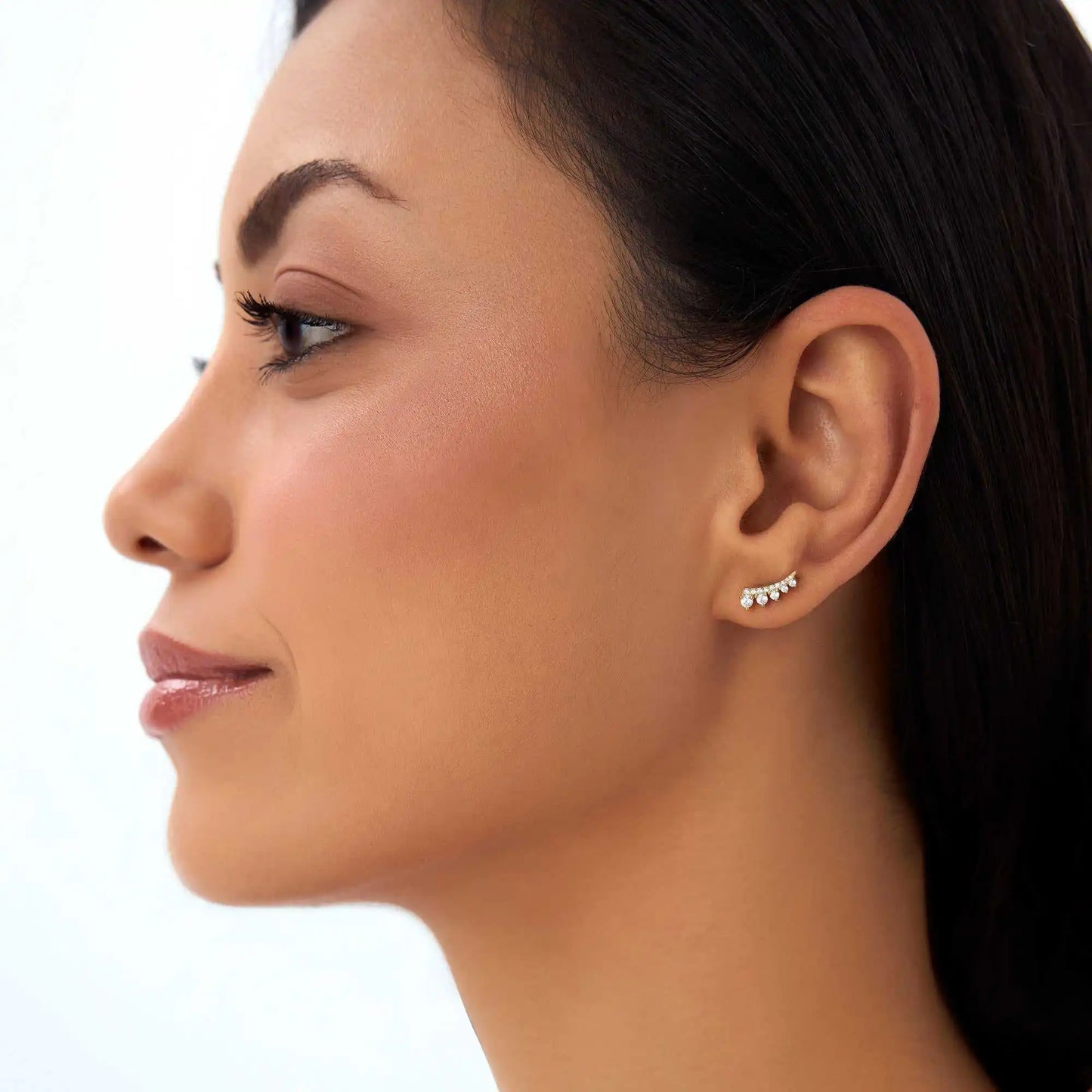 14k Gold Ear Climber Stud Earrings with 0.31ct Natural Diamond Women's Fine Jewelry Third Party Certified Custom Handmade Studs