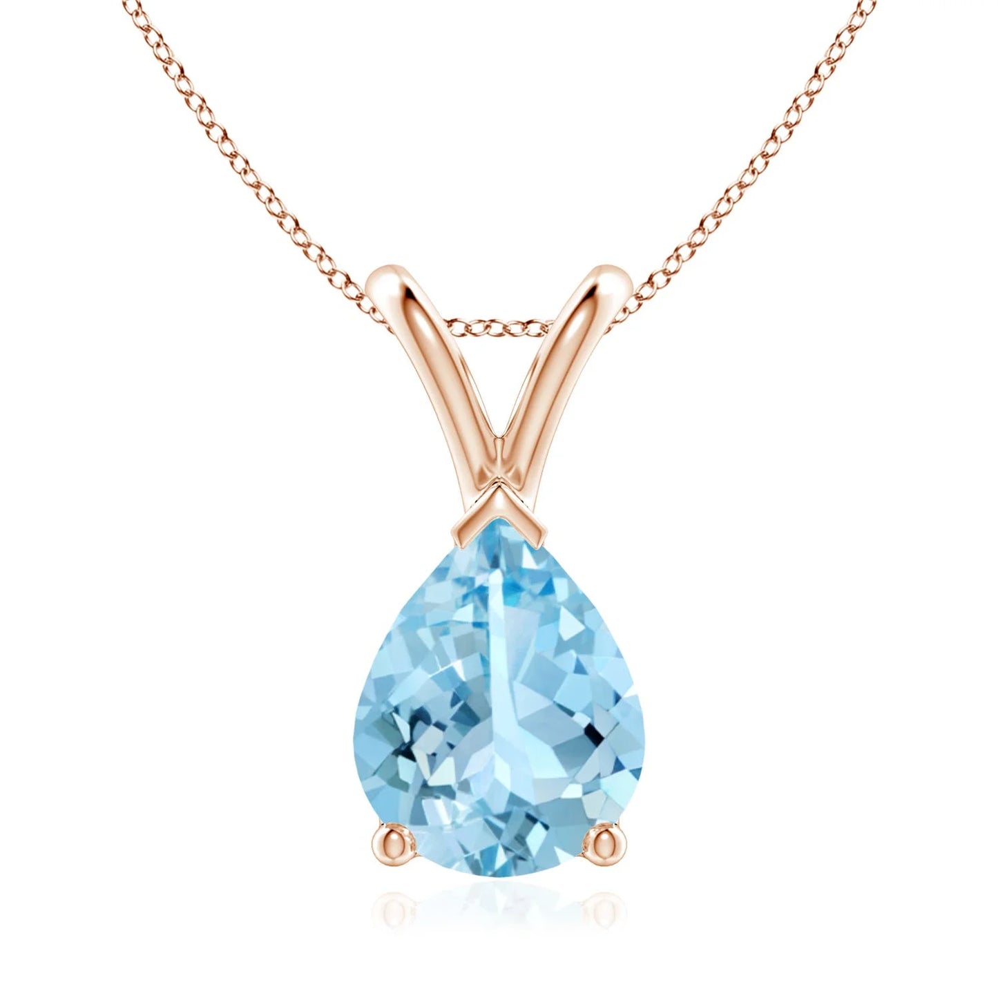 14K Solid Gold Natural Prong-Sett Pear Cut Aquamarine Gemstone Pendant High Quality Party Wear Unisex Link Chain Necklace OEM