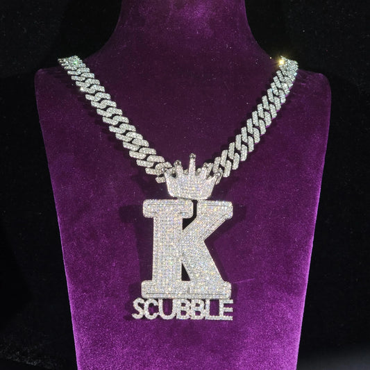 BiG-BOSS Krishnavii KP 204 Men's Luxury Iced Custom Name Hip Hop Pendant Necklace Silver Plated Cushion Cut Moissanite Crown Clasp Party