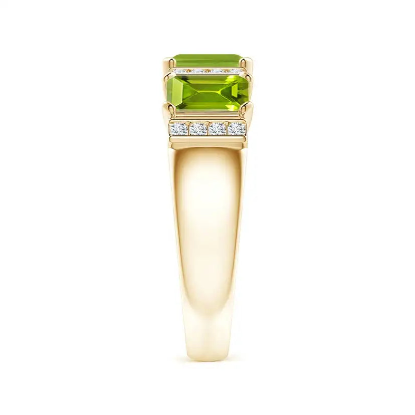 Natural Peridot Gemstone Emerald Shape 6*4 mm Natural Diamonds Halo Fine Jewelry IGI Certified Color 14K Solid Solid Gold Ring
