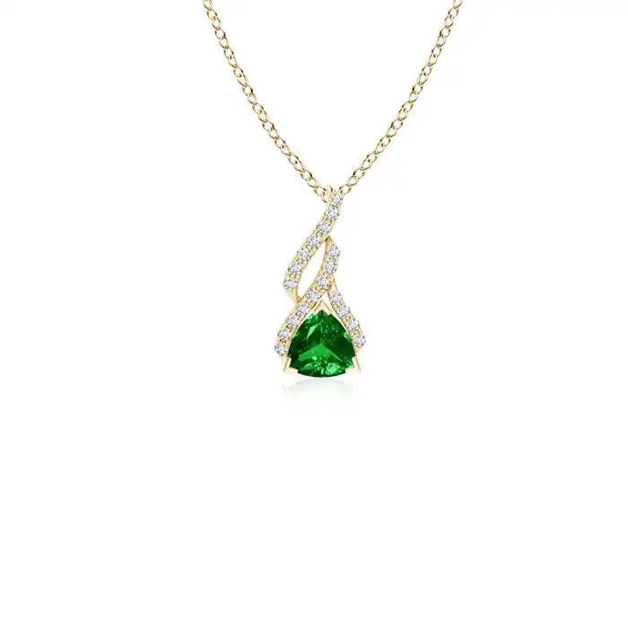 14K Solid Gold Natural Trillion Emerald Solitaire Pendant With Diamond Swirl Fine Jewellery Anniversary Gift For Her 2026