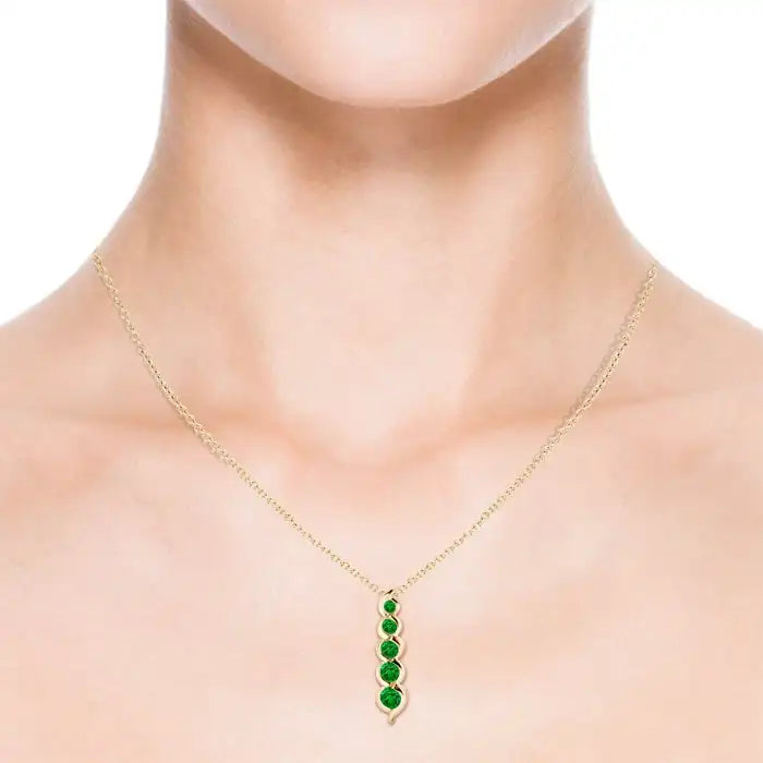 14K Solid Gold Natural Emerald Five Stone Round Journey Pendant Classic Fine Jewellery Anniversary Wedding Gift For Her New 2026