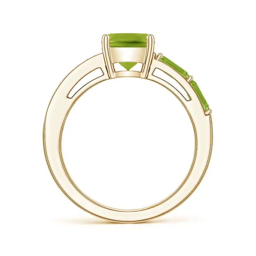 14K Solid Solid Gold Ring Natural Peridot Round 7 mm Natural Diamonds Halo Fine Jewelry IGI Certified Color