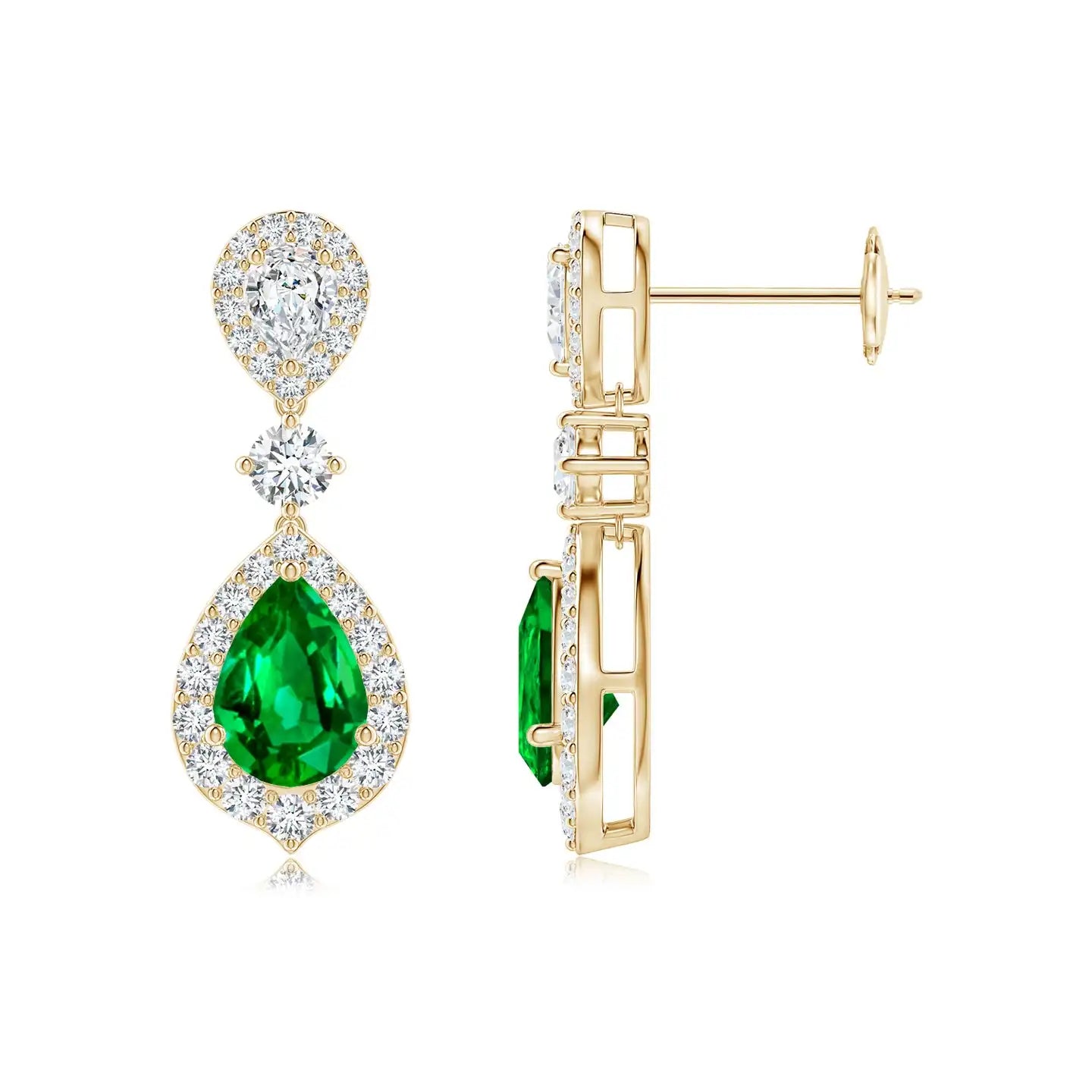Emerald Diamond Earrings, Pear Shape Emerald Earrings, Diamond Halo Drop Earrings, and Luxury Emerald Jewelry for Women